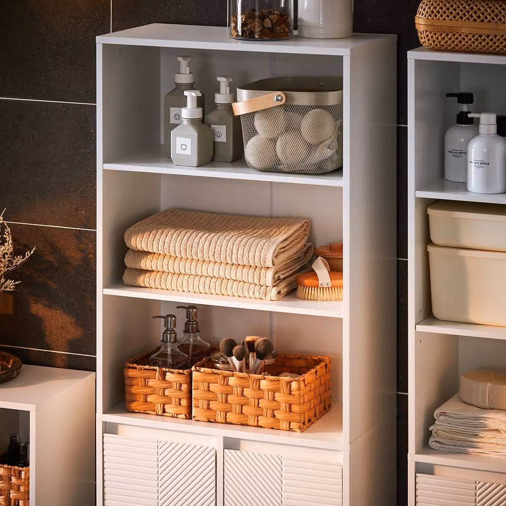SoBuy Modern White Freestanding Tall Bathroom and Hallway Cabinet with Hinged Doors and Internal Shelves – 3