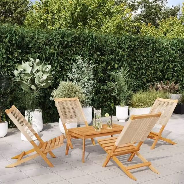 Berkfield Home Set of 4 Folding Garden Chairs in Beige Solid Acacia Wood – 1