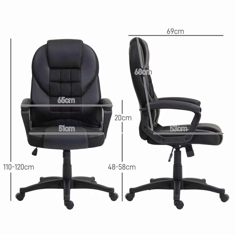 STILVORA Black Faux Leather Swivel Office Chair with Armrests and Castors – 2