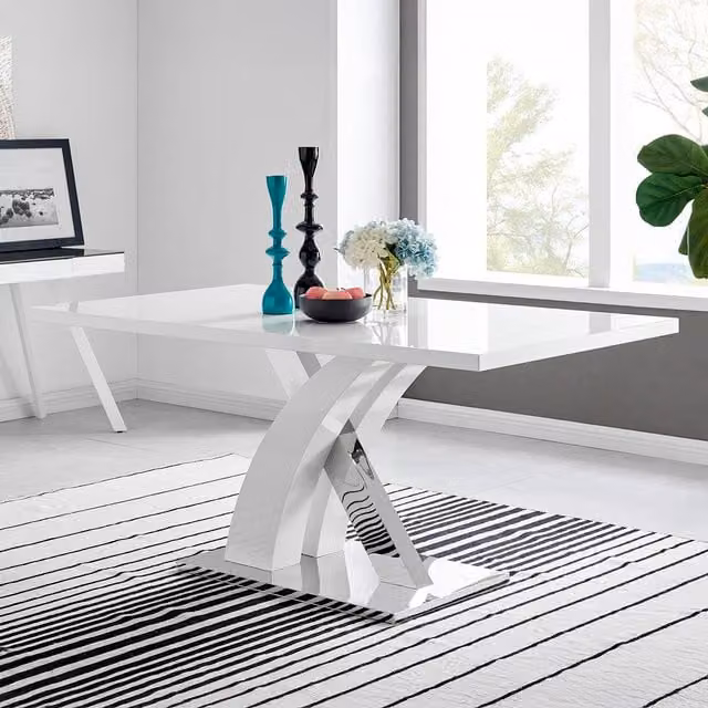 FurnitureboxUK Atlanta 6 Seater White High Gloss Rectangular Dining Table with Chrome Metal Frame – 1