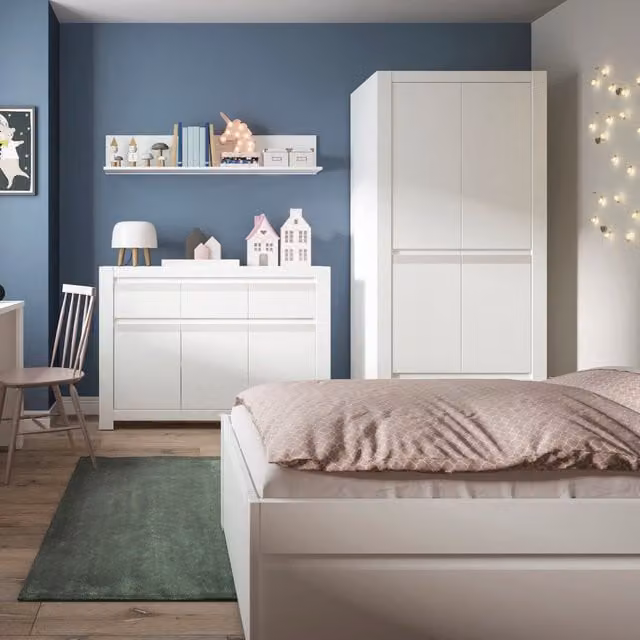 Furniture To Go Novi 2 Door Wardrobe in Matt Alpine White with Integrated Drawers and Push to Open Mechanism