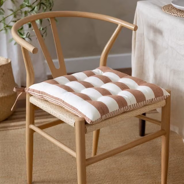 Make It A Home Hayle Striped Cotton Square Seat Pads Twin Pack in Brown and Orange