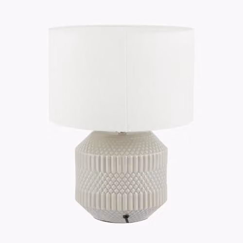 Pacific Lifestyle Grey Geometric Textured Ceramic Table Lamp with White Fabric Drum Shade – 3