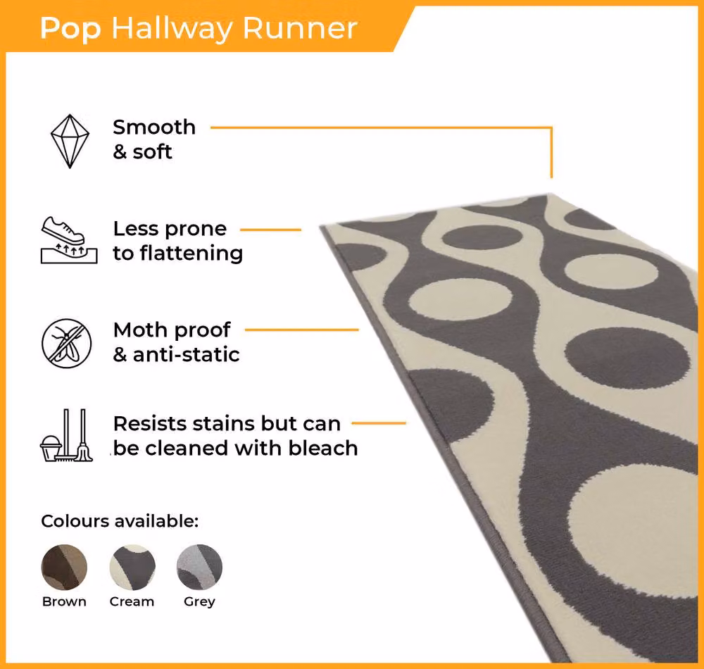 runrug Pop Grey Hallway Carpet Runner Rug, W/D/H: 60 x 180 cm – 3