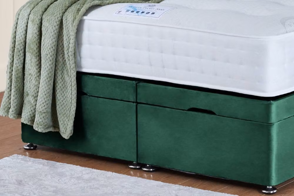 UK Bed Furniture Sunrise End Lift Divan Ottoman Bed with 54 Inch Headboard in Green Velvet, Size: 200 x 200 cm – 4