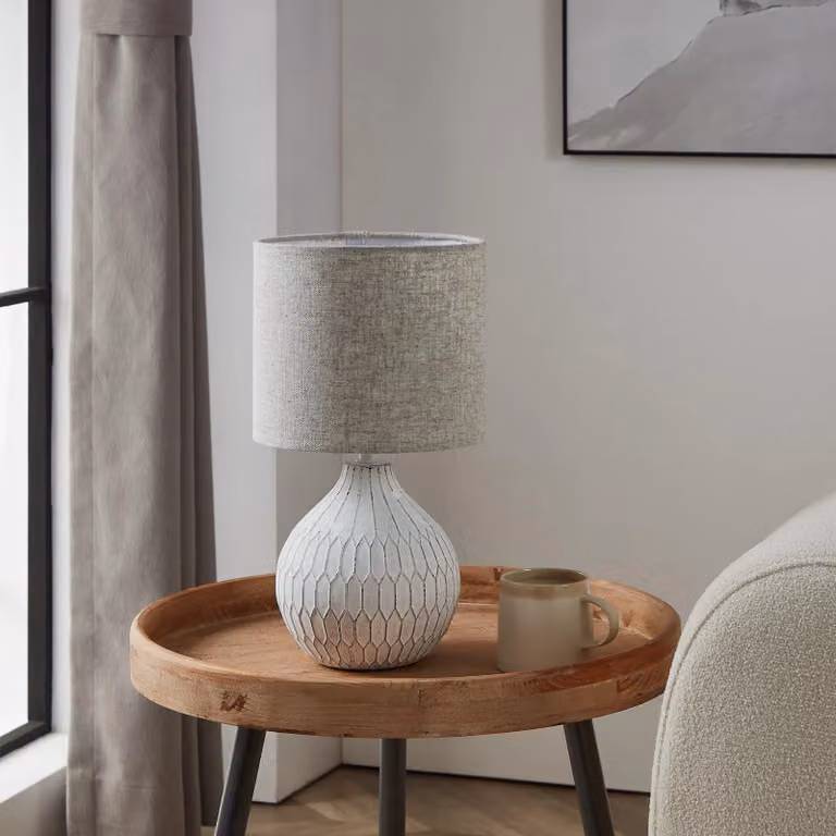 Eglo Bellariva Table Lamp in White Ceramic and Fabric with E27 Bulb Socket
