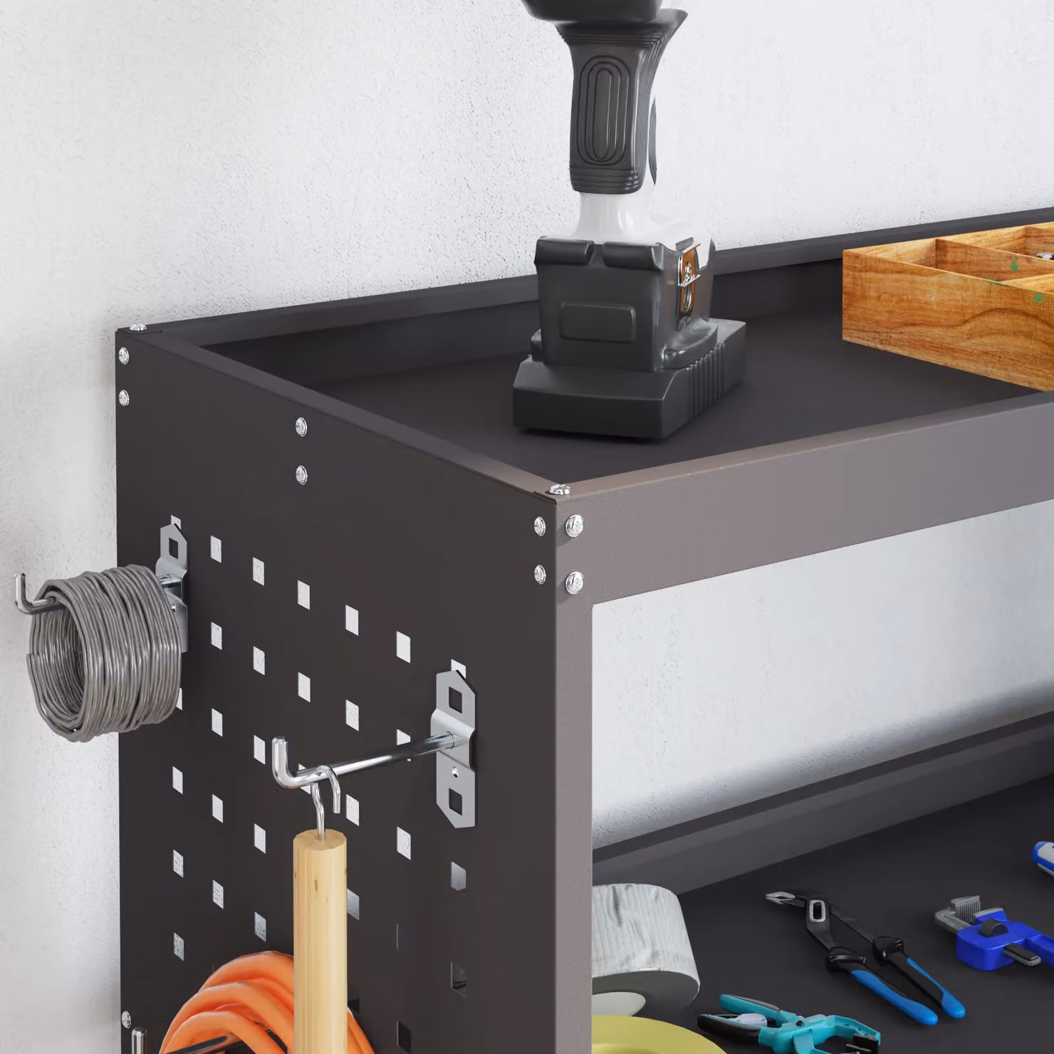 Berkfield Metal Tool Trolley with Shelf and Wheels in Black – 4