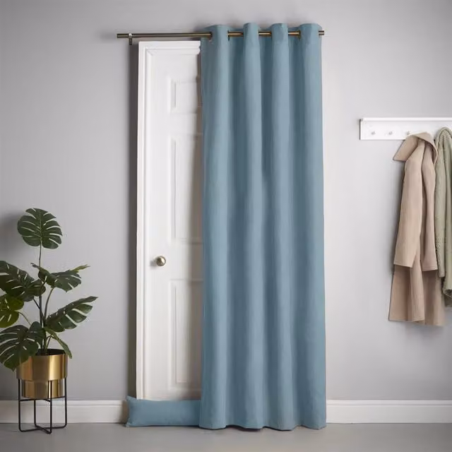 Alan Symonds Petrol Velvet Chenille Thermal Blackout Eyelet Door Curtain, Width: 137 cm, Height: 213 cm
