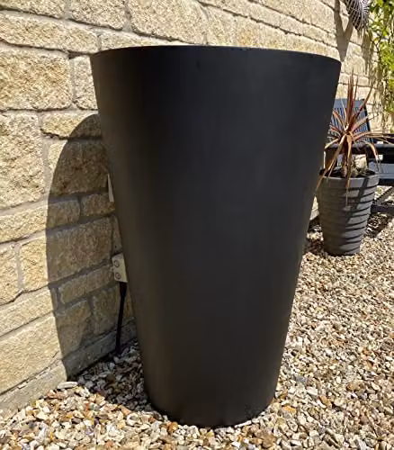 Primrose Terrazzo Fibrestone Tapered Round Garden Planter in Black, Height: 89 cm – 2