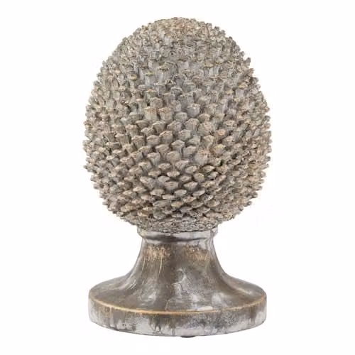 Love Lace Large Stone Effect Pinecone Ornament with Gold Accents in Grey, H 35 cm x W 22 cm x D 22 cm