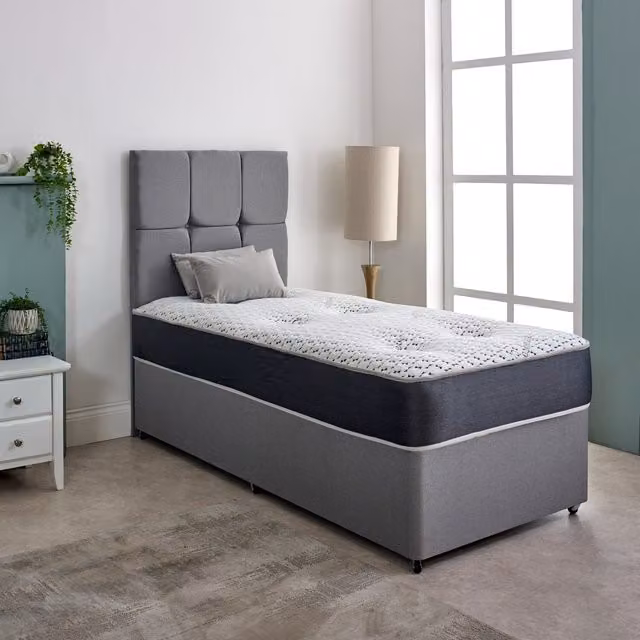 Starlight Beds Organic Wool Cashmere and Cotton Open Coil Tufted Spring Mattress in Black and Grey, W/D/H: 90 x 190 cm