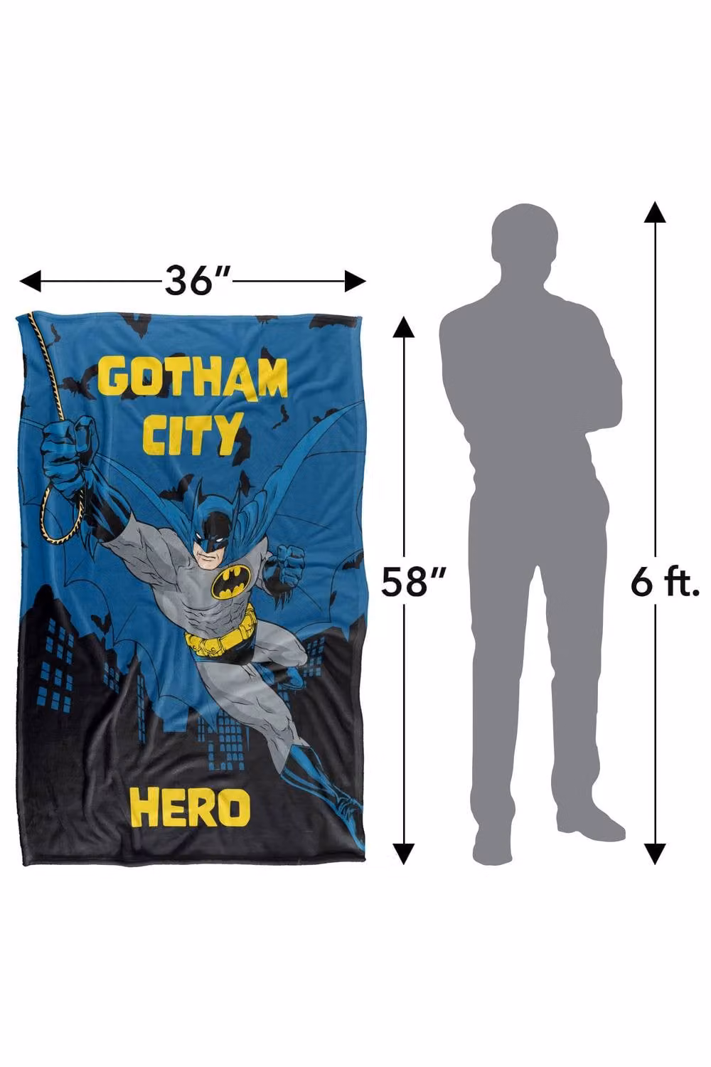 Warner Bros. Batman Gotham City Hero Super Soft Fluffy Polyester Throw Blanket in Blue and Multicolour, Large – 3