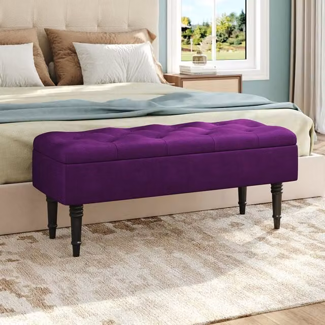 Lifeideas Upholstered Velvet Storage Bench in Purple