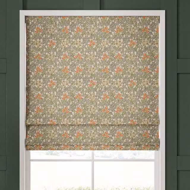 William Morris Fern Made To Measure Blackout Roman Blind in Green and Multicolour Floral Design