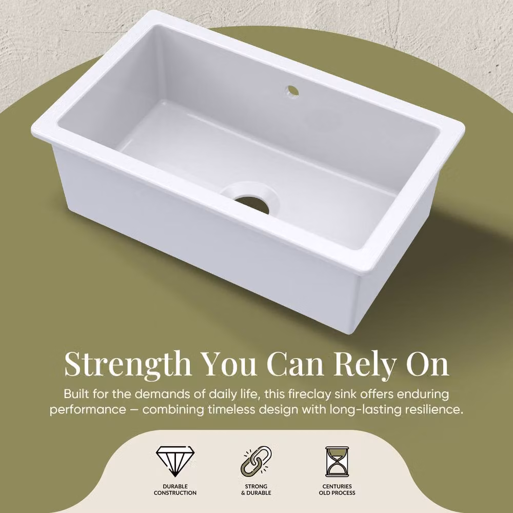 Balterley White Ceramic Fireclay Undermount 1 Bowl Kitchen Sink with Overflow W: 76.3 cm, D: 45.7 cm – 3