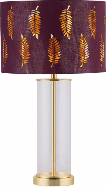 First Choice Lighting Aura Table Lamp in Gold and Red with Burgundy Fern Cut Out Shade – 1