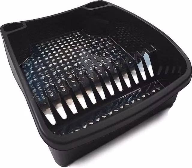 Hinsinc Matte Black Rectangular Sink Dish Drainer Rack with Cutlery Holder