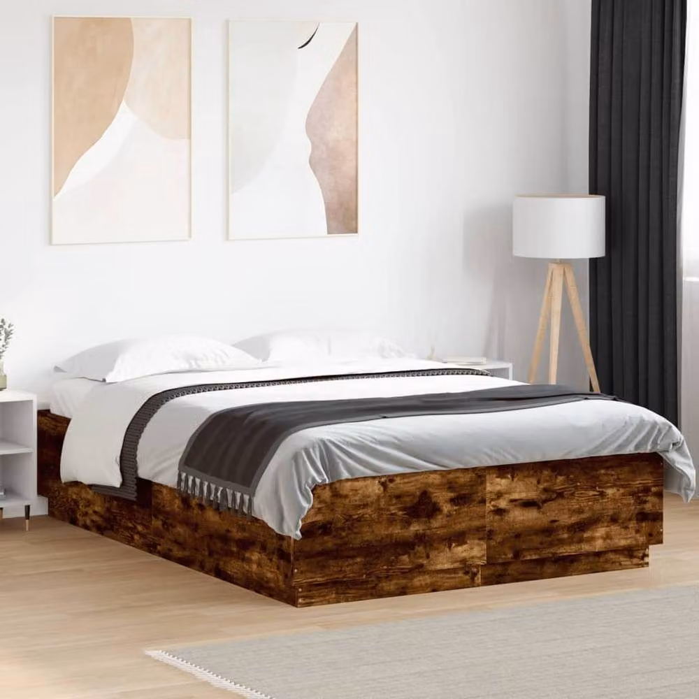 Berkfield Home Durable Small Double Bed Frame with LED Under-Bed Lighting in Smoked Oak Brown, W/D/H: 120 x 200 x 40 cm – 2