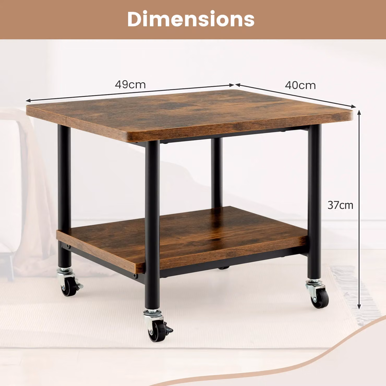 Costway Under Desk Printer Stand with 4 Wheels in Brown – 2