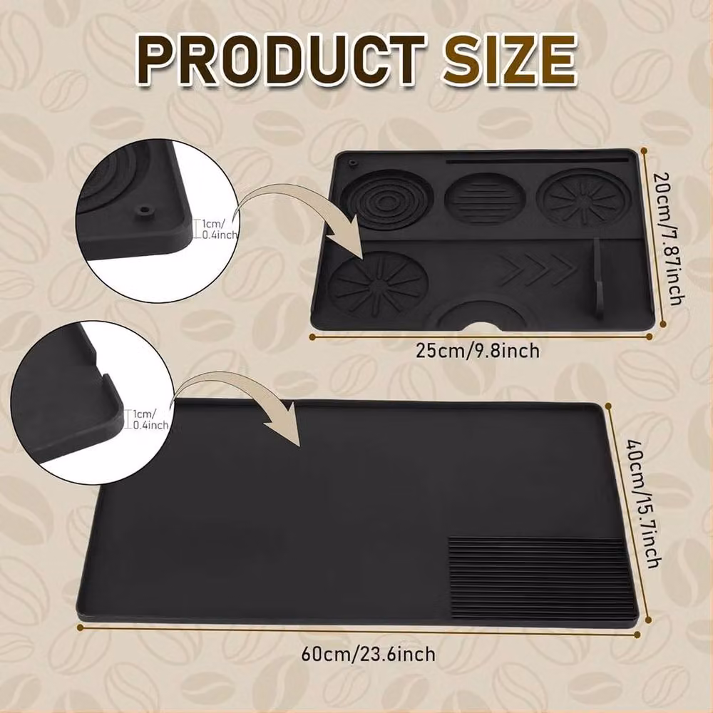 VOGREX Large Black Silicone Coffee Machine Mat and Detachable Tamper Pad – 2
