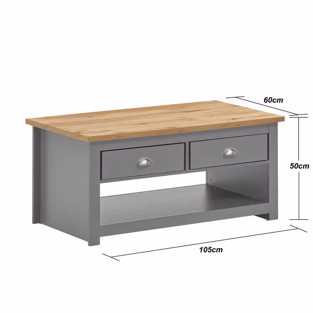 FLAVORA Grey Modern Coffee Table with 2 Drawers and 1 Shelf – 2