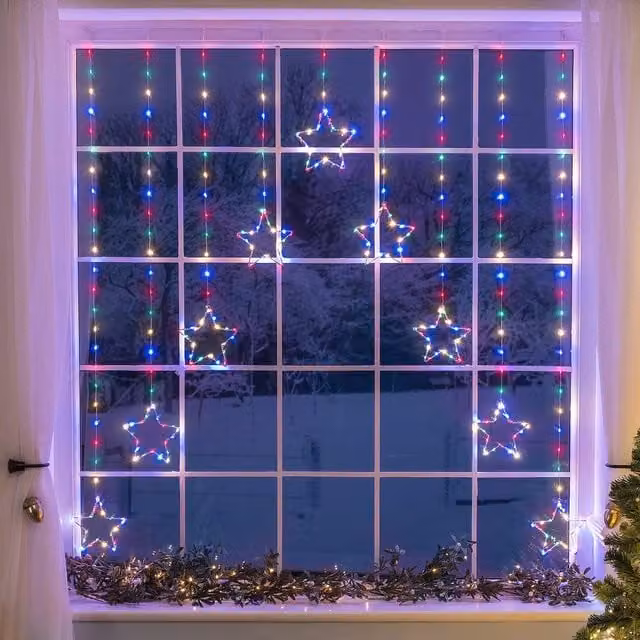 Christow Christmas Star Micro LED Curtain Lights, Multicolour, W: 120 cm, H: 120 cm – 1
