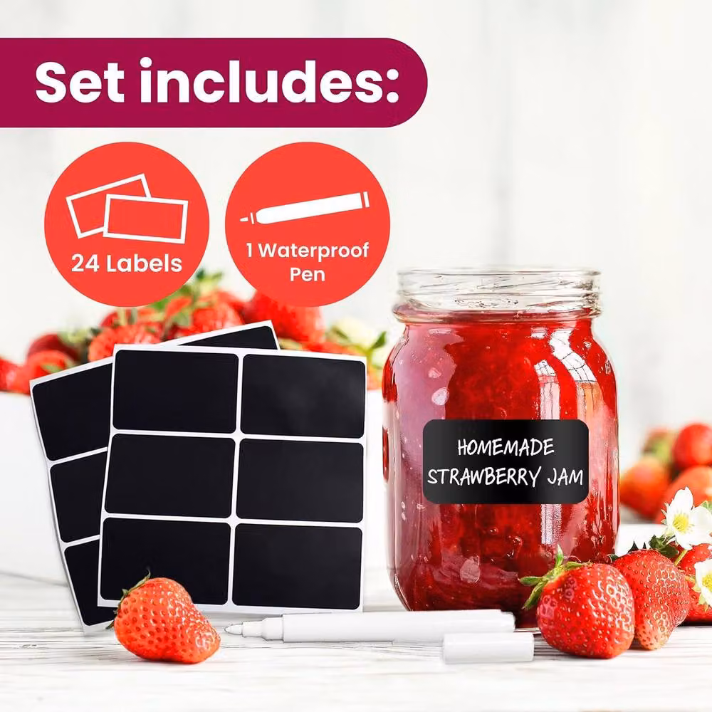 Volila 12 Pack Round Glass Jam Jars with Labels and Pen, Gold, 350ml per jar – 4