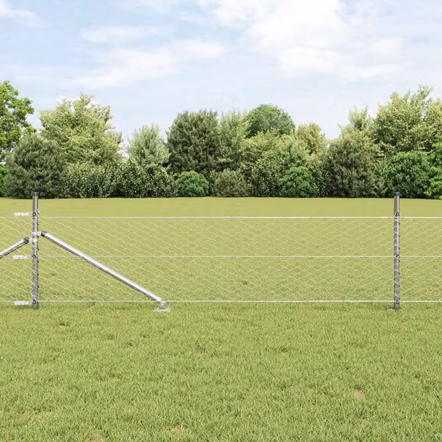 Berkfield Home Hexagon Fence in Silver Galvanised Steel, H: 80 cm x L: 50 m