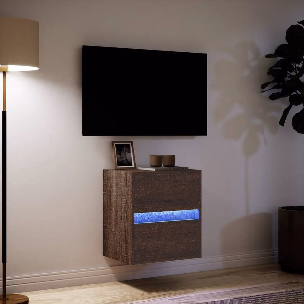 Berkfield Home Wall Mounted TV Cabinet with Integrated LED Lights in Brown Oak, W/D/H: 41 x 31 x 45 cm – 5