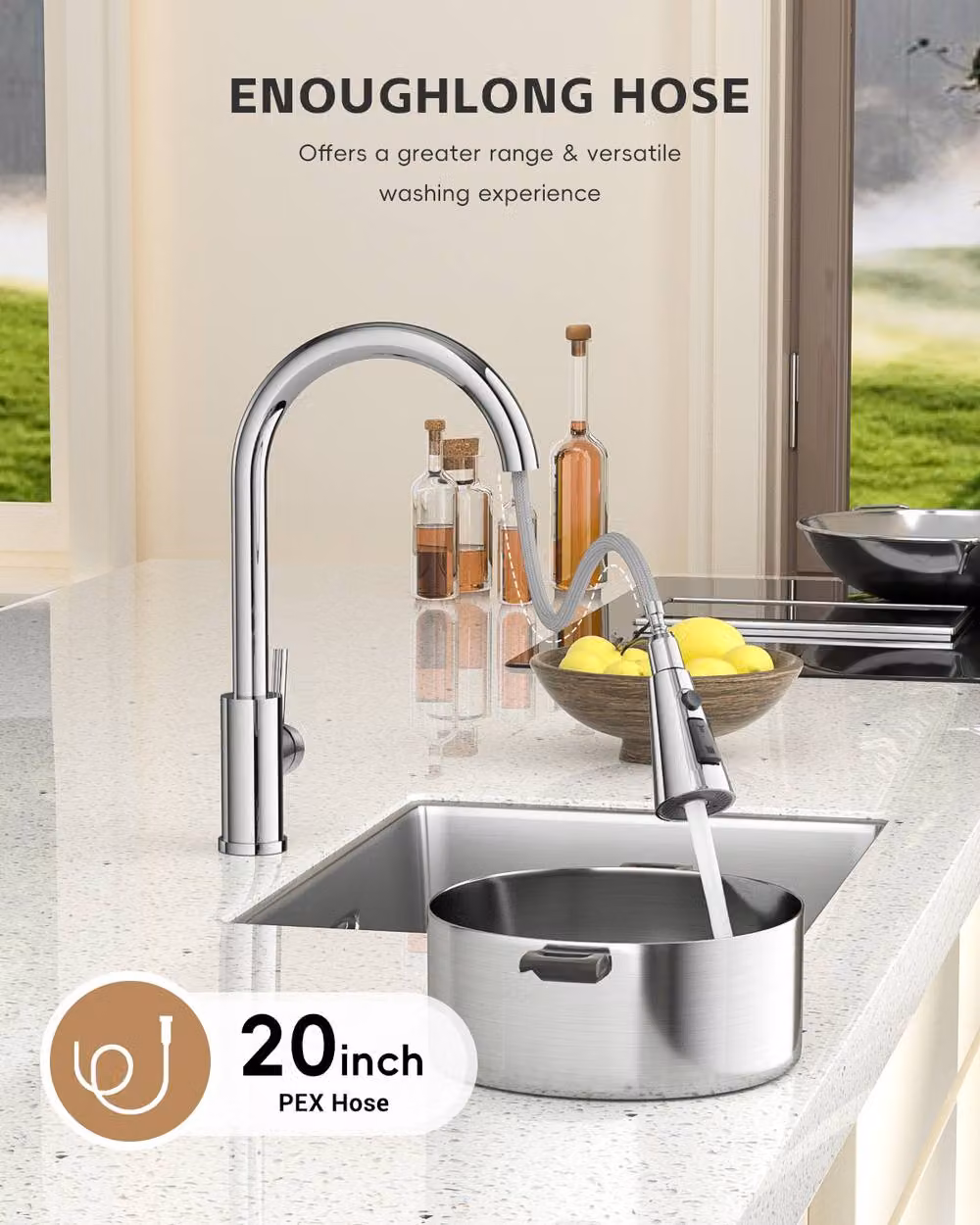 Dayone Stainless Steel Kitchen Sink Mixer Tap with Single Lever and 360 Degree Swivel Spout in Silver – 2