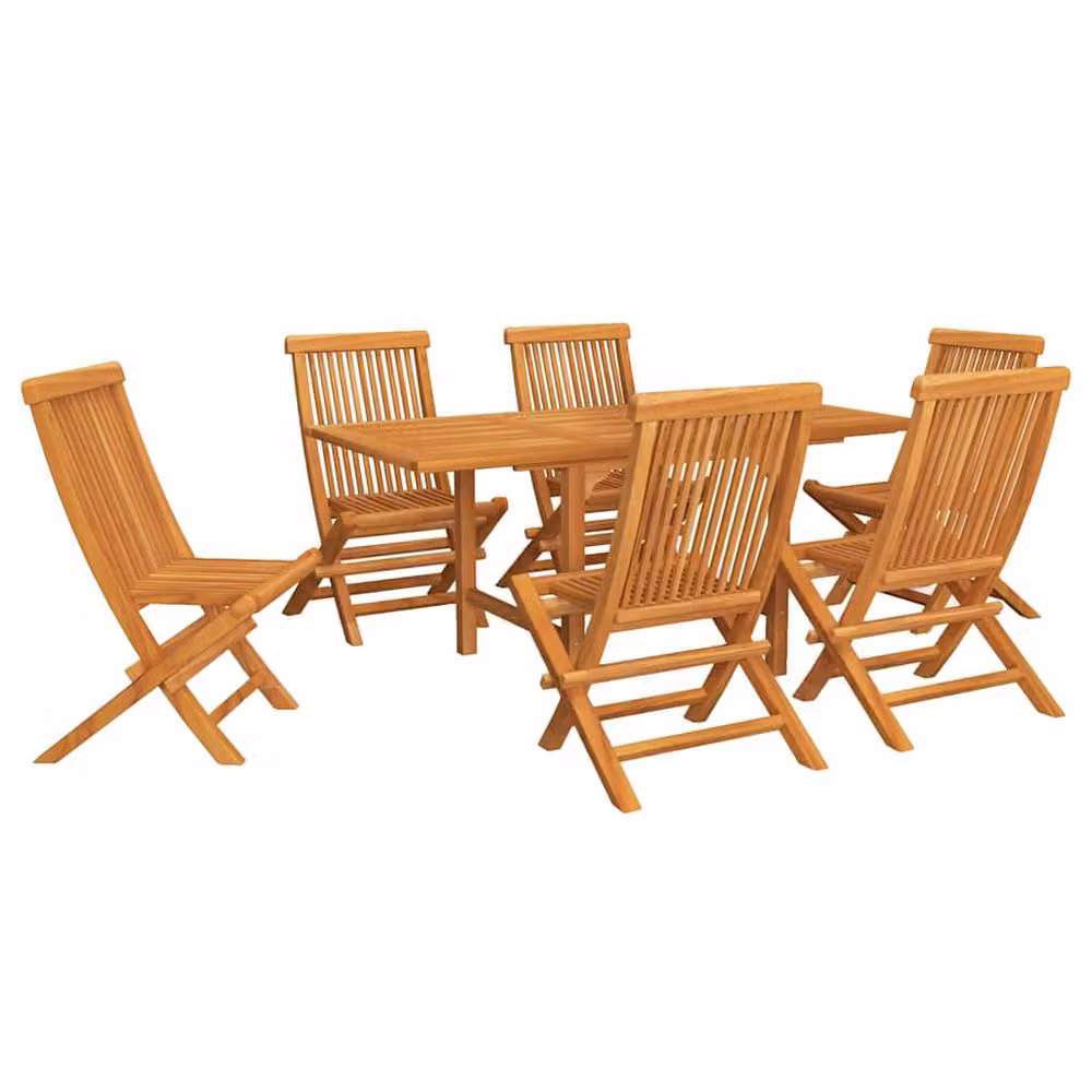 Berkfield Home Beautiful 7 Piece Extendable Garden Dining Set in Brown Solid Teak Wood – 2