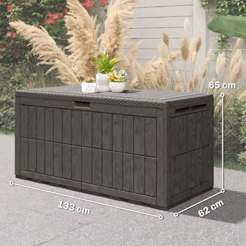 Outsunny 440L Waterproof Resin Garden Storage Box with Lockable Lid in Grey or Brown, W/D/H: 150 x 65 x 62 cm – 7
