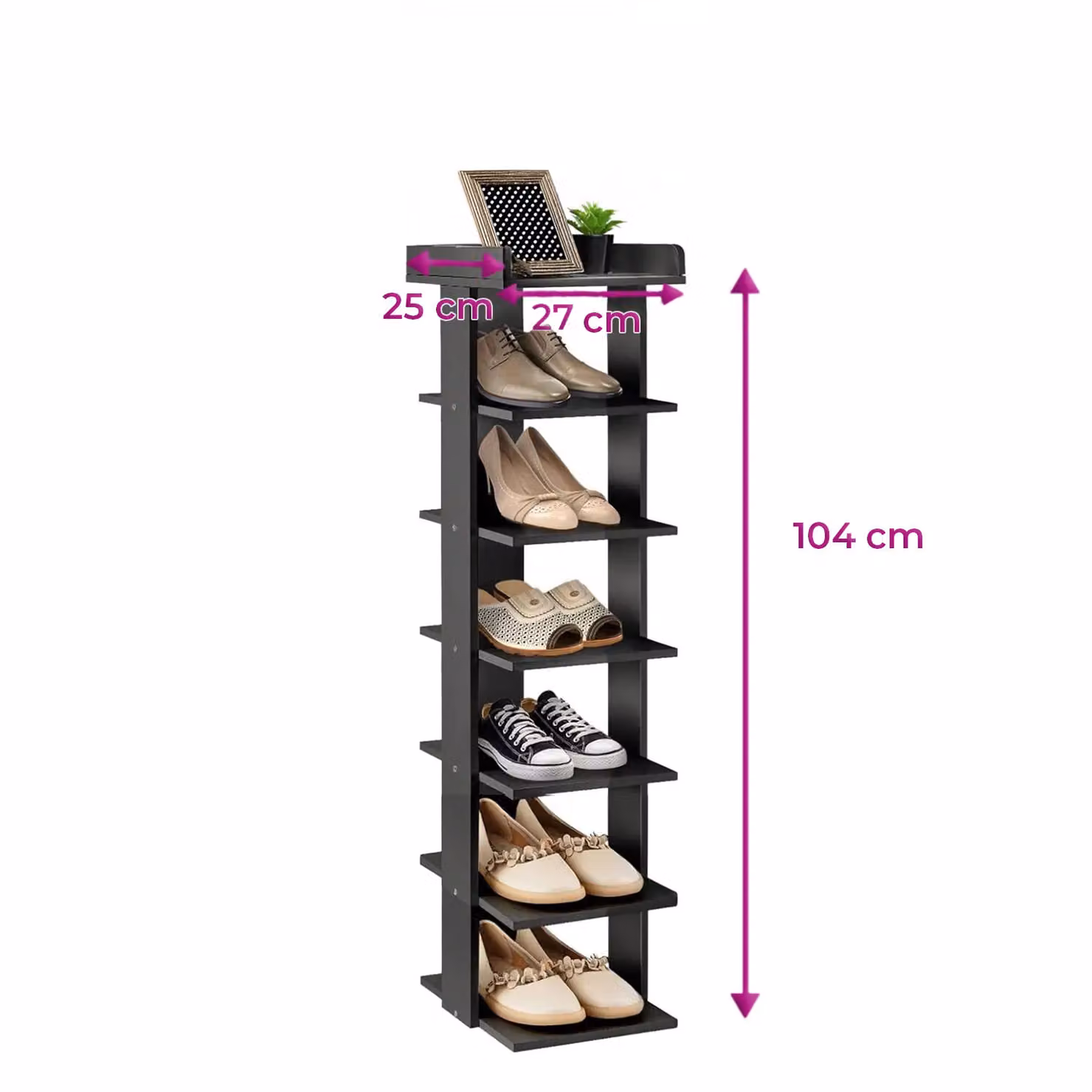 Neo 7 Tier Slim Wooden Shoe Rack Storage in Black – 4