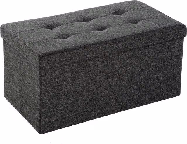 tectake Foldable Padded Stool with Large Storage Space in Dark Grey, W/D/H: 38 x 38 x 76 cm
