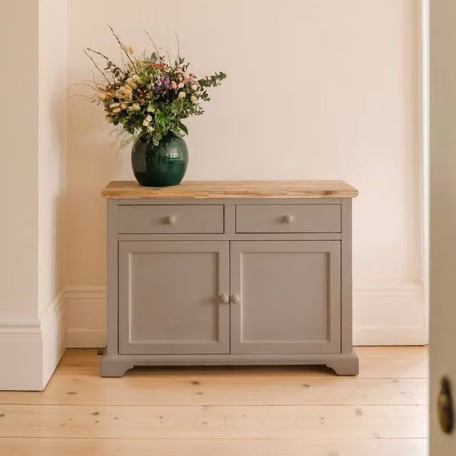 Statement Furniture Florence Sideboard with Cupboard and 2 Drawers in Taupe, W/D/H: 120 x 42 x 85 cm