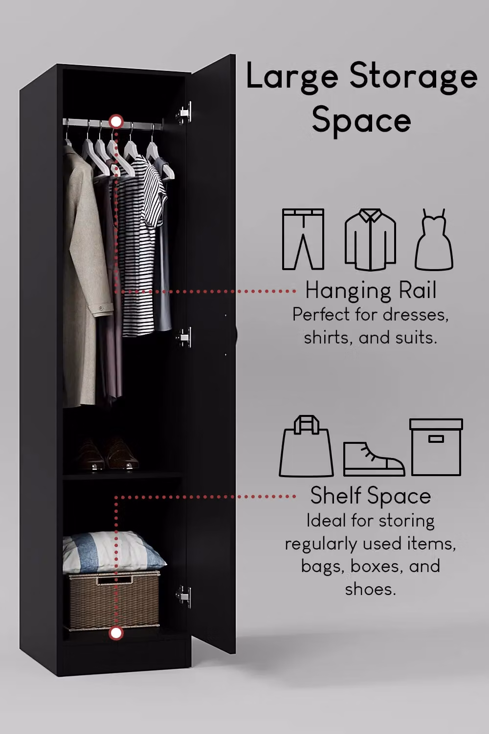 Vida Designs Riano 1 Door Wardrobe Storage Organiser in Black – 3