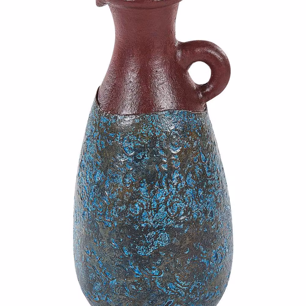 Wyld and Coco Handmade Ceramic Terracotta Vase in Blue and Brown with a Distressed Vintage Finish, Height: 40 cm – 2