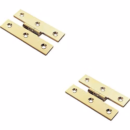 Loops 2 Pack H Pattern Cabinet Hinges in Polished Brass, W: 63 mm, H: 38 mm, D: 2 mm