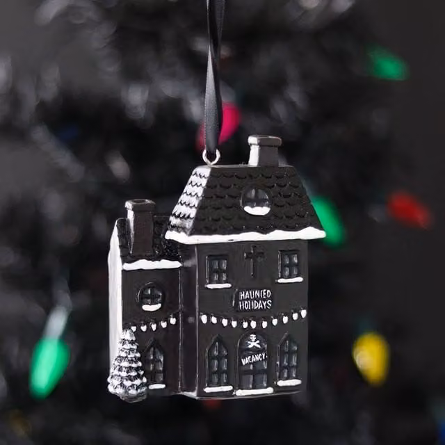 Uniqueful Haunted Holiday House Gothic Resin Christmas and Halloween Tabletop Decoration in Black