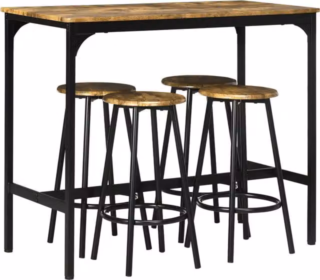HOMCOM Five-Piece Industrial-Style Bar Table and Chair Set in Brown and Black