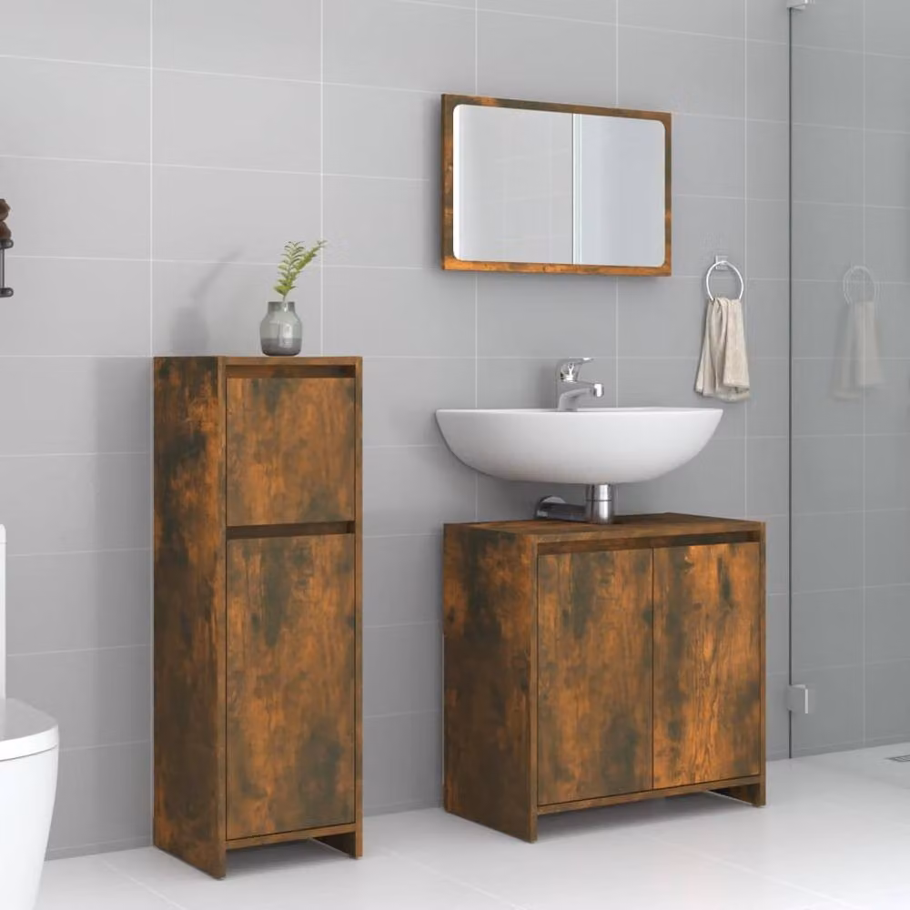 Berkfield Home 3 Piece Smoked Oak Bathroom Furniture Set in Brown – 2