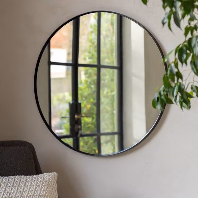 Perch & Parrow Minimalist Round Wall Mirror in Black, W/D/H: 80 x 80 x 1 cm – 2