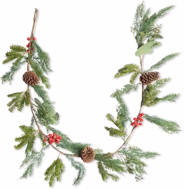 Shatchi Christmas Garland with Red Berries and Pinecones in Green and Red, 180 cm – 1