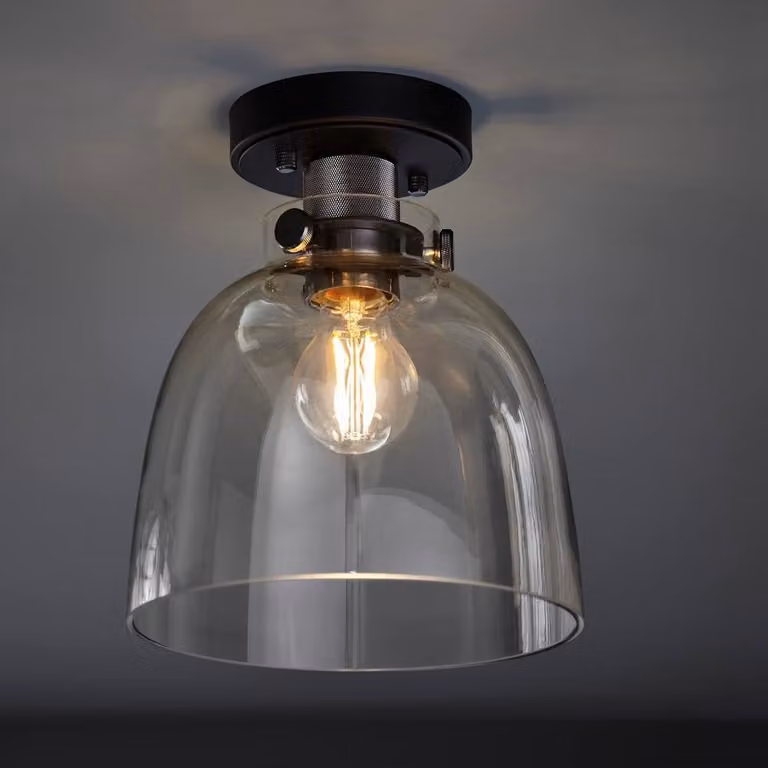 Netlighting Alessandria Bowl Semi Ceiling Light in Smokey Grey Glass and Black Chrome