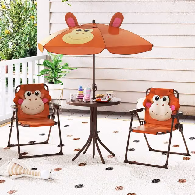 Costway Kids Picnic Table and Chair Set in Brown and Orange