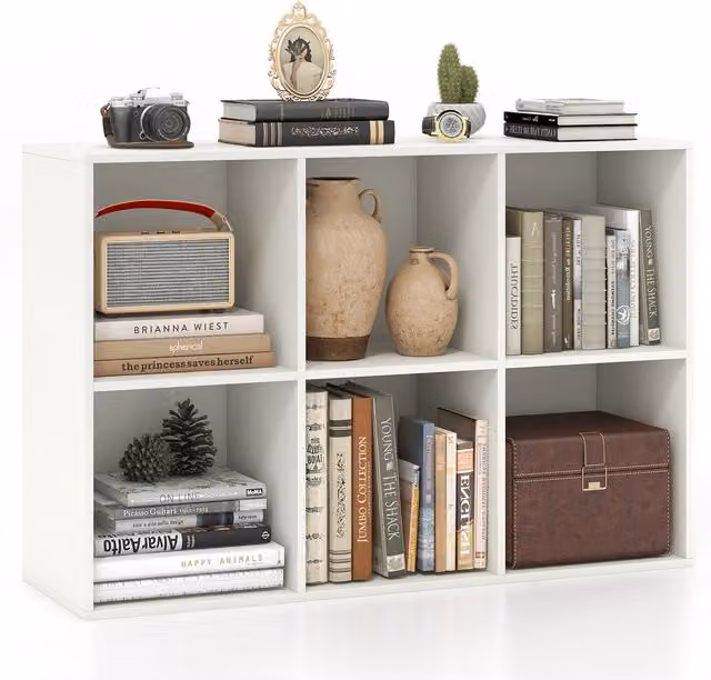 COSTWAY Modern 3 Tier Cube Storage Organizer Bookcase in Grey and White