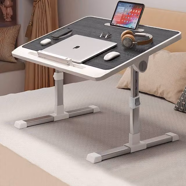 Living and Home Foldable Height-Adjustable Laptop Bed Table with Movable Stop Bar and Tablet Slot in Dark Grey – 1