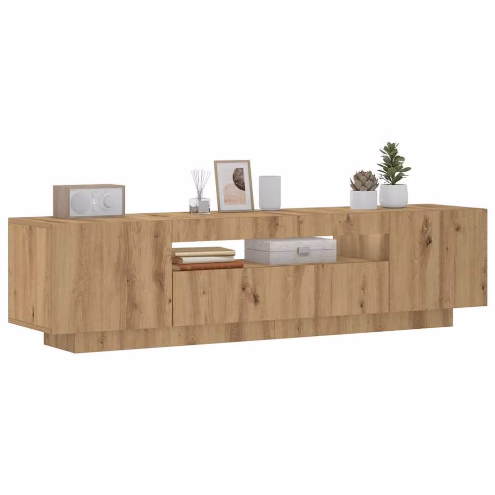 Berkfield Home Modern TV Cabinet with LED Lights in Artisan Oak Brown, W/D/H: 160 x 35 x 40 cm – 2