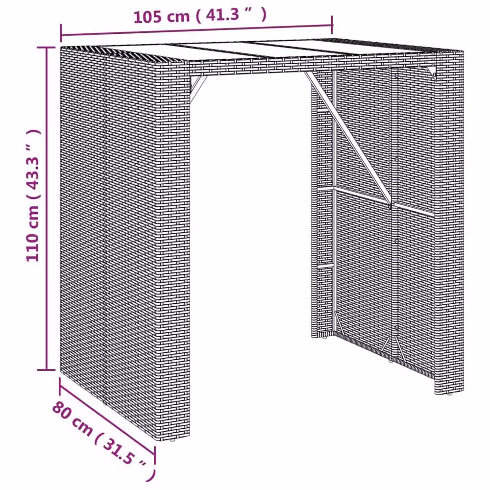Berkfield Home Grey Poly Rattan Bar Table with Glass Top, W/D/H: 105 x 80 x 110 cm – 6