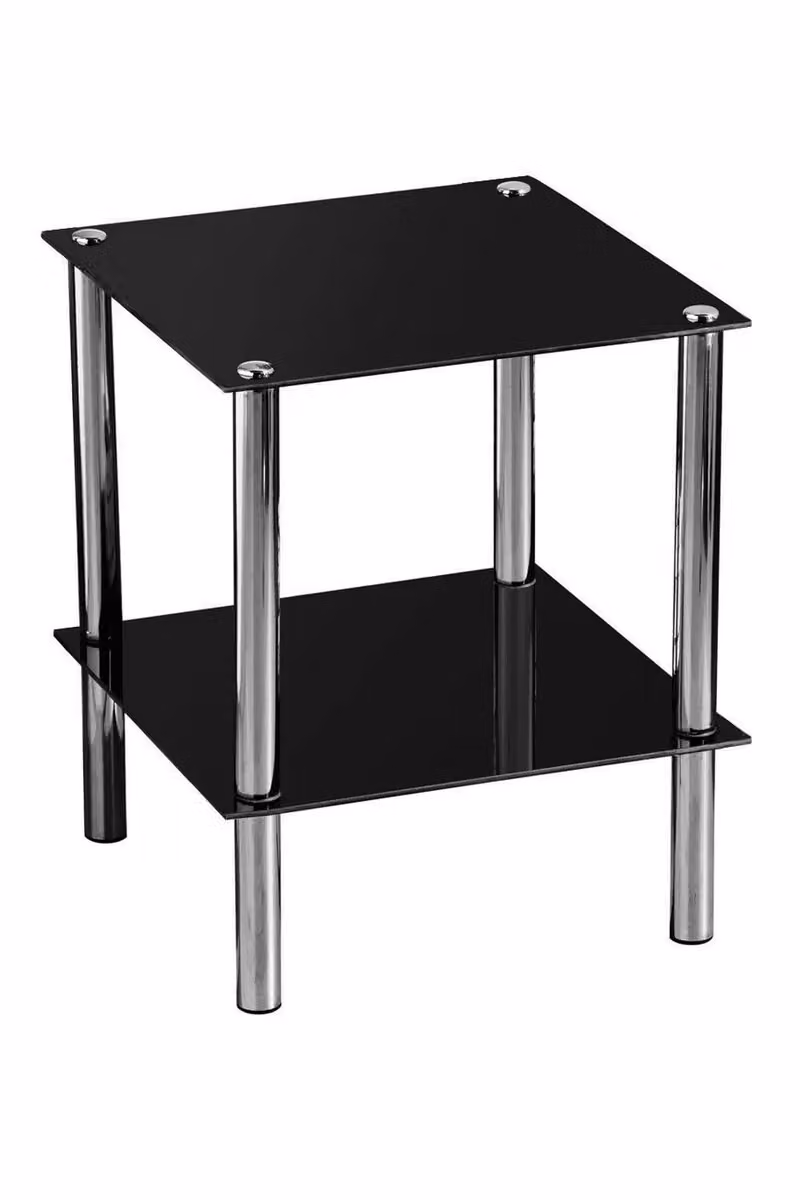 Orsina 2 Tier Black Glass Side Table with Silver Accents, W/D/H: 39 x 39 x 47 cm – 3